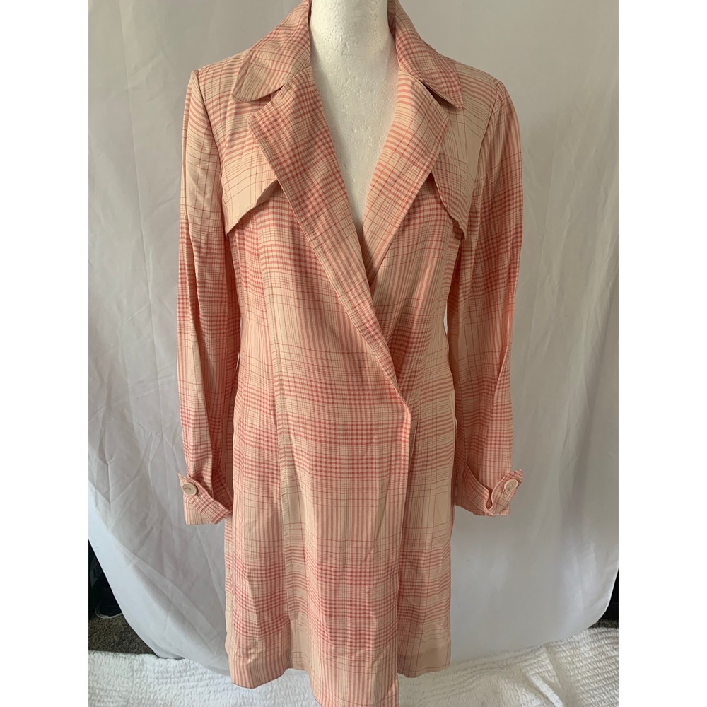 LC Lauren Conrad Peach Pink Plaid‎ Lightweight Trench Coat Belted Small